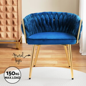 1 Set Of 2 Artiss Dining Chairs Velvet Weaving Armchair Blue Product Image