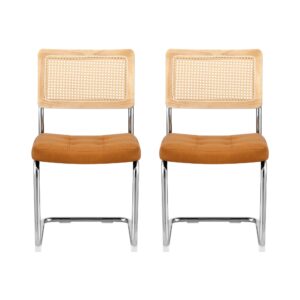 Artiss Dining Chairs Set Of 2 Pu Leather Rattan Cantilever Brown Product Image
