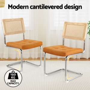 Artiss Dining Chairs Set Of 2 Pu Leather Rattan Cantilever Brown Product Image