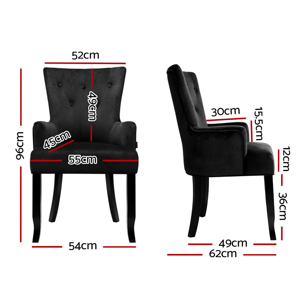 2X Artiss Dining Chairs | Velvet French Provincial Black – Sumo Deals 2X Artiss Dining Chairs Velvet French Provincial Armchair Black Product Image