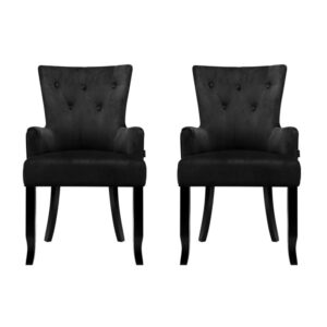 2X Artiss Dining Chairs | Velvet French Provincial Black – Sumo Deals 2X Artiss Dining Chairs Velvet French Provincial Armchair Black Product Image
