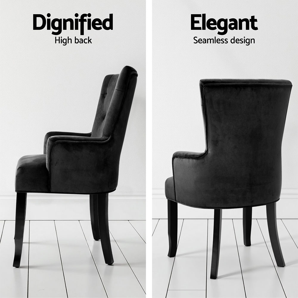 2X Artiss Dining Chairs | Velvet French Provincial Black – Sumo Deals 2X Artiss Dining Chairs Velvet French Provincial Armchair Black Product Image