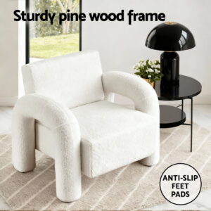 Artiss Boucle White Armchair Accent Lounge Sofa – Sumo Deals Artiss Armchair Accent Chair Lounge Sofa Couch Curved Seat Boucle White Product Image