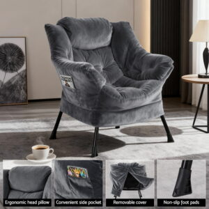 Artiss Armchair Accent Chair Ottoman Lounge Footrest Velvet Grey Product Image