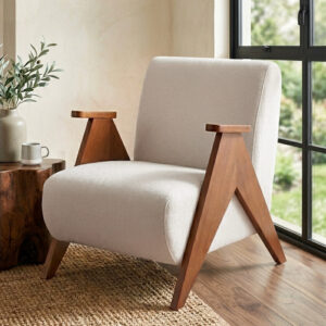 Artiss Armchair Accent Chair Sturdy Upholstered Solid Wood Chenille Fabric White product image