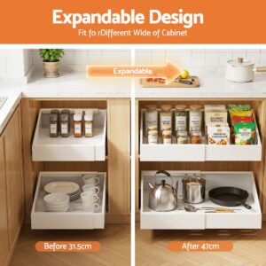 Artiss 2 Pack Pull Out Drawers For Cabinets Expandable Cabinet Organizer White Product Image