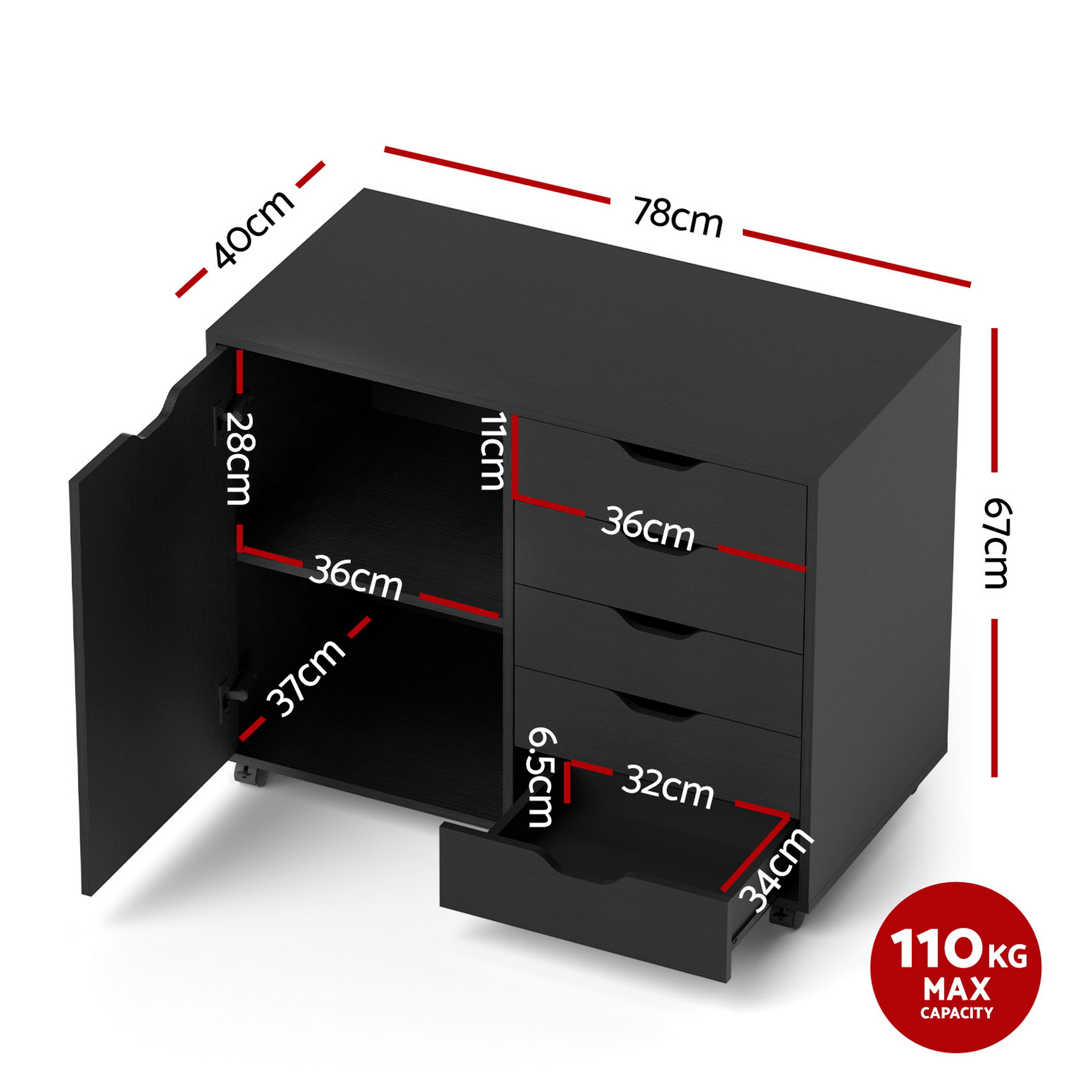 Artiss Mobile Filing Cabinet | 5-Drawer Storage – Sumo Deals Artiss Mobile Filing Cabinet 5 Drawer With Door Modern Storage Cabinet Printer Stand Product Image