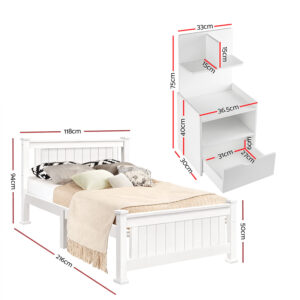Artiss King Single Bed Frame &Amp; Bedside Table White – Sumo Deals Artiss King Single Bed Frame And Bedside Table White Product Image