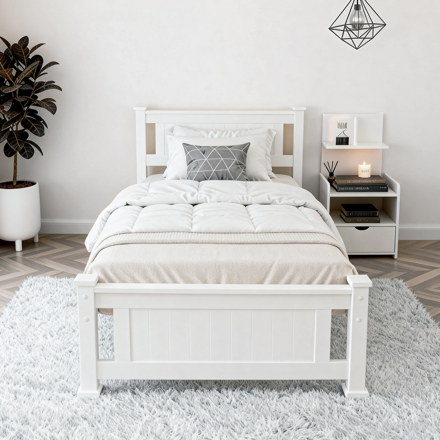 Artiss King Single Bed Frame &Amp; Bedside Table White – Sumo Deals Artiss King Single Bed Frame And Bedside Table White Product Image