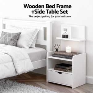 Artiss King Single Bed Frame &Amp; Bedside Table White – Sumo Deals Artiss King Single Bed Frame And Bedside Table White Product Image