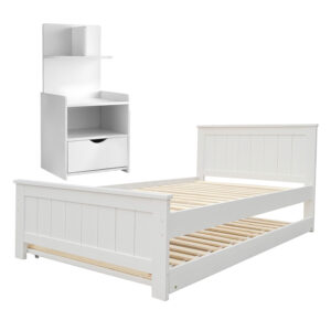 Artiss King Single Bed Frame &Amp; Bedside Table White – Sumo Deals Artiss King Single Bed Frame And Bedside Table White Product Image