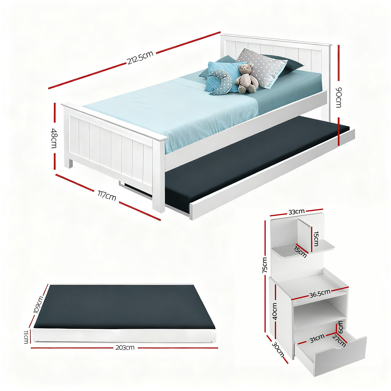 Artiss King Single Bed Frame &Amp; Bedside Table White – Sumo Deals Artiss King Single Bed Frame And Bedside Table White Product Image