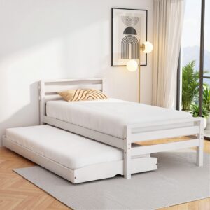 Artiss Bed Frame Single Size 2-in-1 Trundle Wooden White AVIS product image