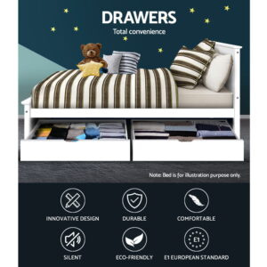 Artiss 2X Bed Frame Storage Drawers Trundle White – Sumo Deals Artiss 2X Bed Frame Storage Drawers Trundle White Product Image
