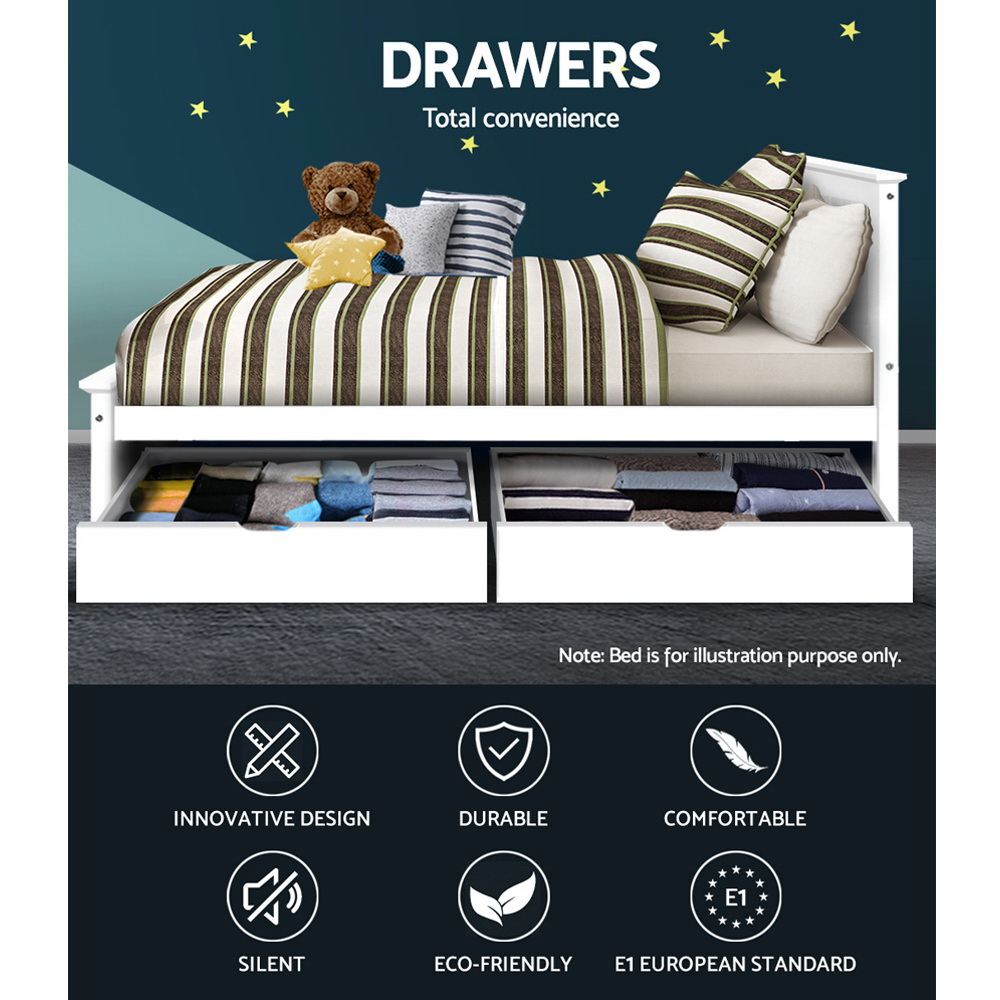 Artiss 2X Bed Frame Storage Drawers Trundle White – Sumo Deals Artiss 2X Bed Frame Storage Drawers Trundle White Product Image