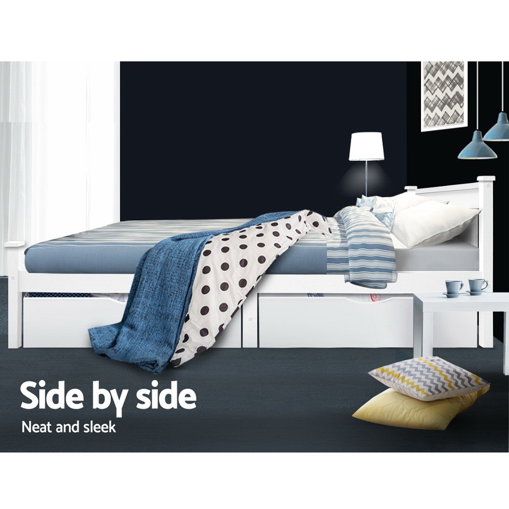 Artiss 2X Bed Frame Storage Drawers Trundle White – Sumo Deals Artiss 2X Bed Frame Storage Drawers Trundle White Product Image