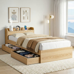 Artiss Single Bed Frame with 2 Storage Drawers Platform Bed Base with USB Ports Sturdy Wooden Slat S product image