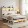 Artiss Queen Bed Frame with Storage Bookcase Headboard and Footboard White Wooden Platform Bed with product image