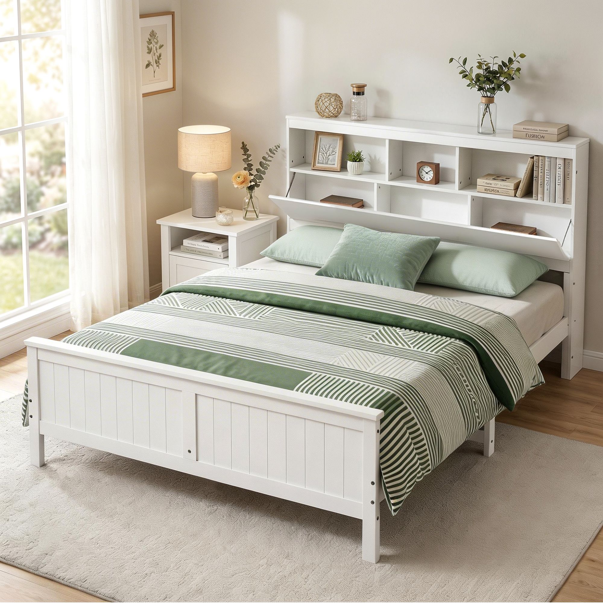 Artiss Queen Bed Frame | Storage Headboard White – Sumo Deals Artiss Queen Bed Frame With Storage Headboard And Footboard Wooden Bed Base White Product Image