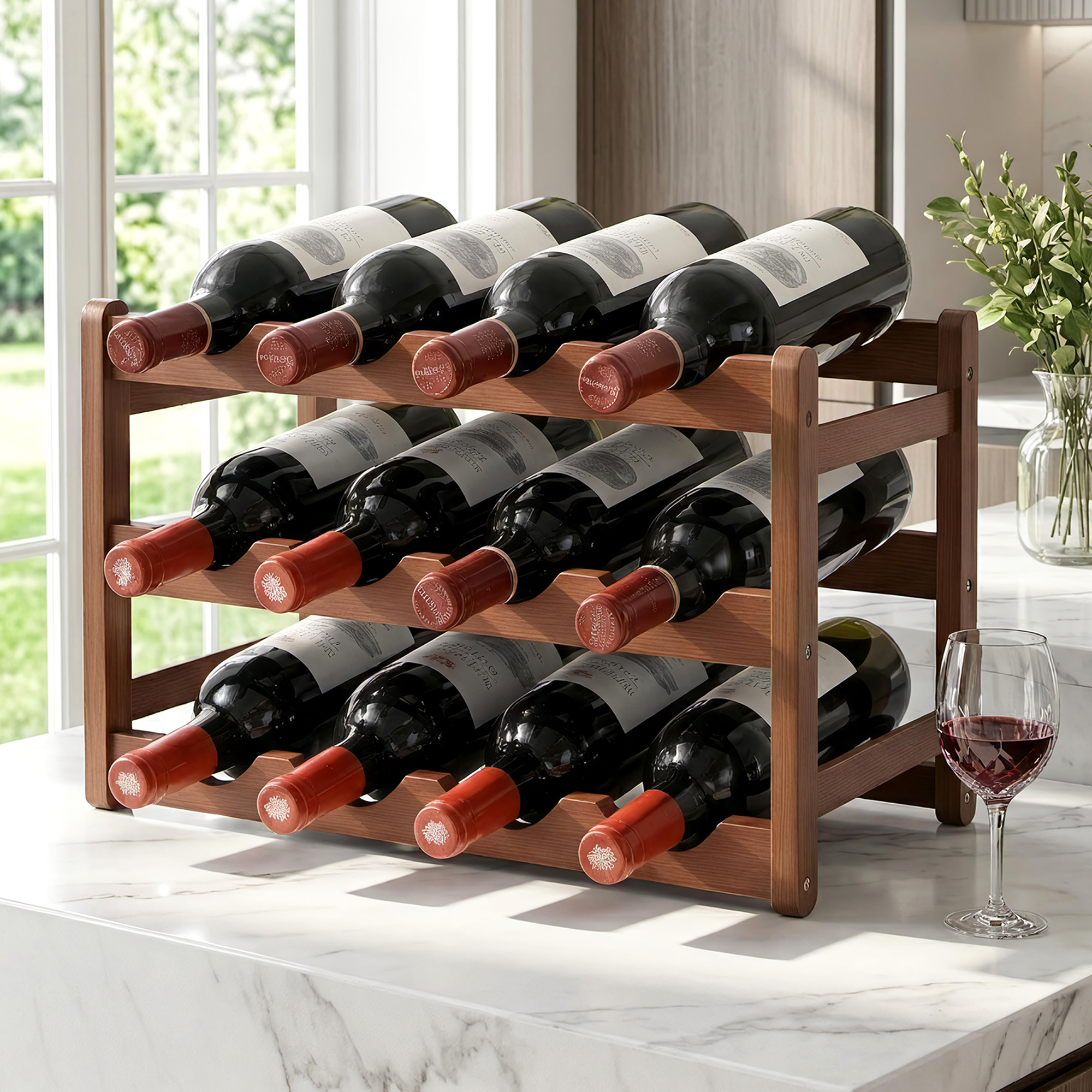 Artiss Bamboo Wine Rack 3-Tier | 12 Bottle Walnut – Sumo Deals Artiss Bamboo Wine Rack 3-Tier Display Storage Organizer 12 Bottle Walnut Product Image