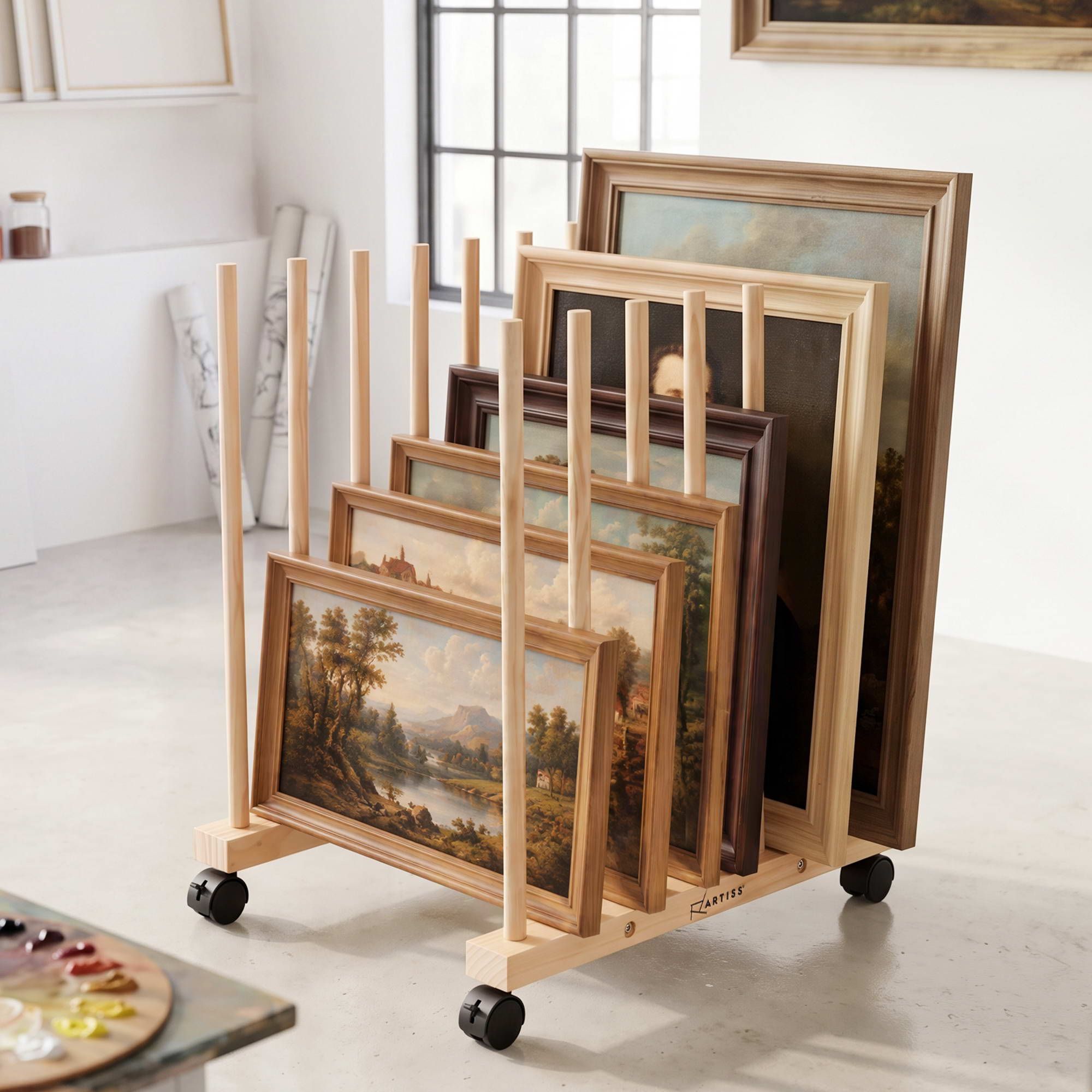 Artiss Wooden Art Drying Rack With Wheels – Sumo Deals Artiss Wooden Art Drying &Amp; Canvas Storage Rack With Caster Wheels For Studio,Galleries,Classroom Product Image