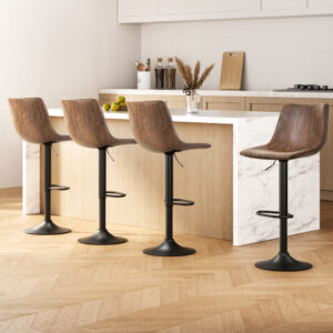 Artiss 4x Bar Stools Vintage Leather Swivel Gas Lift Brown product image