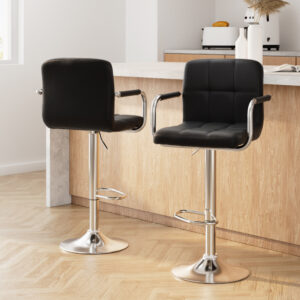 Artiss 2x Bar Stools Leather Gas Lift w/Armrest Black product image
