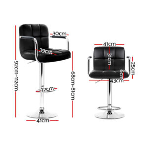 Artiss 4X Bar Stools Leather Gas Lift W/Armrest Black Product Image