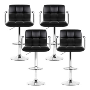 Artiss 4X Bar Stools Leather Gas Lift W/Armrest Black Product Image
