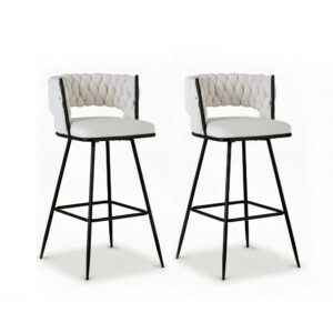 Artiss 2x Bar Stools Kitchen Dining Chair Counter Stool Woven Velvet Metal Ivory product image