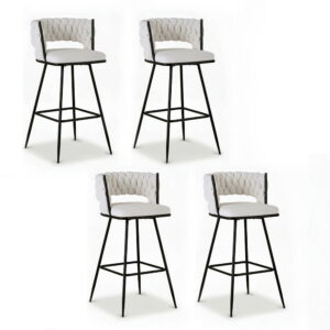 Artiss 4x Bar Stools Kitchen Dining Chair Counter Stool Woven Velvet Metal Ivory product image