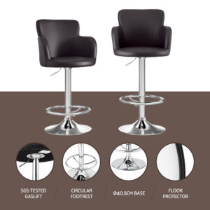 Artiss 2X Leather Bar Stools Swivel Adjustable Gas Lift Pu Counter Chairs Brown Product Image