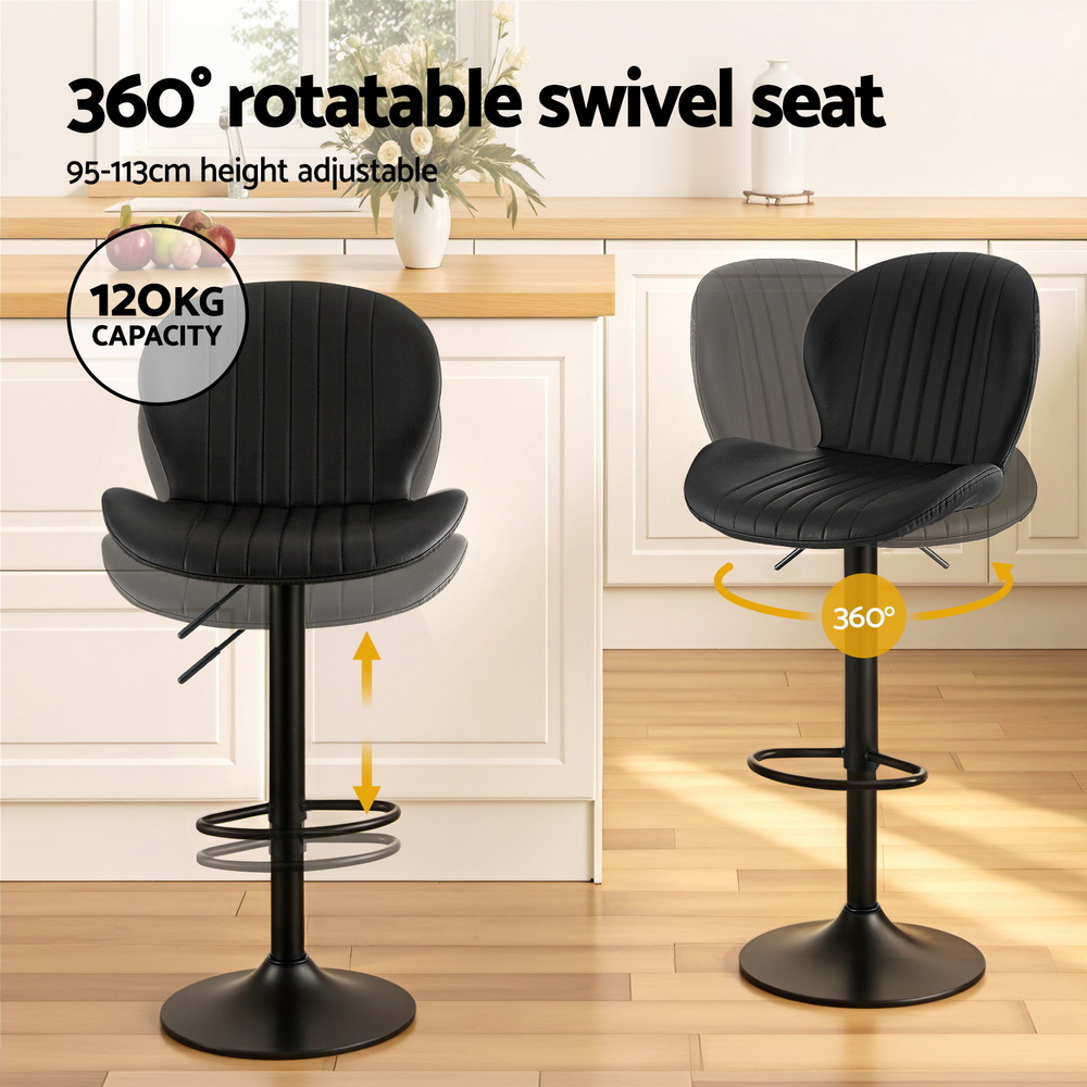 Artiss Black Pu Leather Bar Stools (Set Of 2) – Sumo Deals Artiss 2X Bar Stools Kitchen Swivel Gas Lift Counter Chair Shell Leather Black Product Image