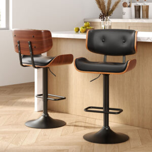 Artiss 2x Bar Stools Gas Lift Leather All Black product image
