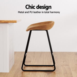 Artiss 2X Bar Stools Kitchen Dining Chairs Counter Stool Pu Leather Metal Brown Product Image