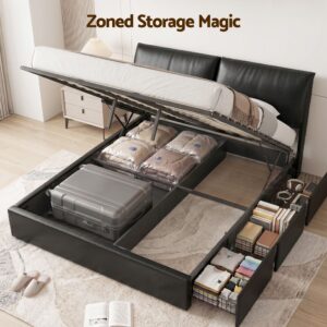Artiss King Bed Frame Gas Lift Storage 3 Drawers Adjustable Headboard Platform Bed Black Product Image
