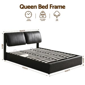 Artiss Queen Bed Frame Gas Lift Storage 3 Drawers Adjustable Headboard Platform Bed Black Product Image