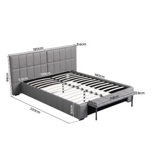 Artiss Double Size Upholstered Gas Lift Bed Frame With Foldable Bench Pvc Leather Platform Bed With Product Image