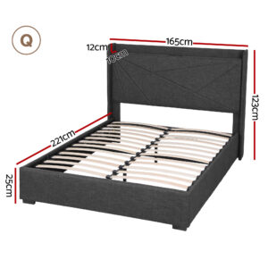 Artiss Queen Bed Frame Gas Lift Storage Bed With Charging Ports Upholstered Geometric Headboard Char Product Image