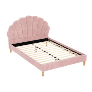 Artiss Bed Frame Double Size Scallop-Shape Bedhead Beds Base Pink Velvet Fabric product image