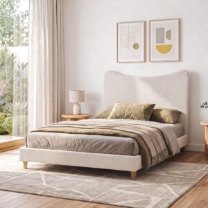 Artiss Double Bed Frame with Boucle Headboard, Beige, 300kg Capacity product image