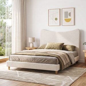 Artiss Queen Bed Frame with Boucle Headboard, Beige, 300kg Capacity product image