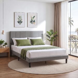 Artiss Double Bed Frame with Adjustable Headboard, Grey, 300kg Capacity product image