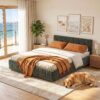 Artiss Double Bed Frame Chenille Heavy Duty Platform Base Green 300Kg Support No Box Spring Needed Product Image