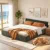 Artiss Queen Bed Frame Chenille Heavy Duty Platform Base Green 300Kg Support No Box Spring Needed Product Image