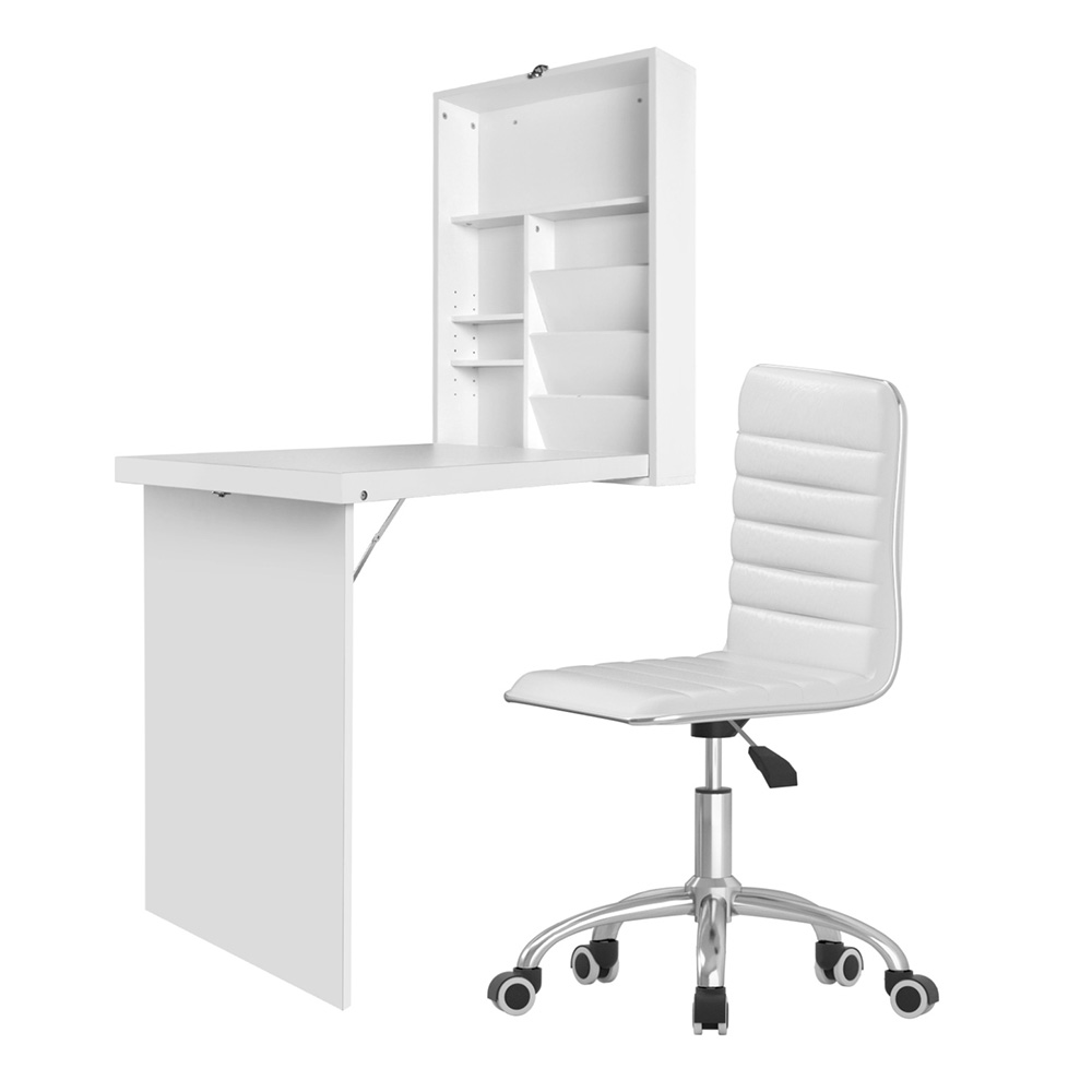 Artiss Foldable Desk &Amp; Office Chair Set White – Sumo Deals Artiss Computer Desk Office Chair Set Pu Leather Wall Mount Foldable Table White Product Image