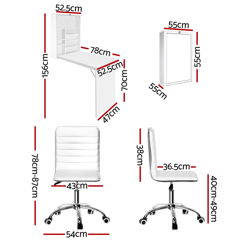 Artiss Foldable Desk &Amp; Office Chair Set White – Sumo Deals Artiss Computer Desk Office Chair Set Pu Leather Wall Mount Foldable Table White Product Image