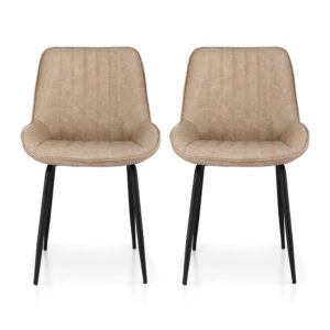 Artiss 2x Dining Chairs Retro PU Leather Kitchen Lounge Cafe Accent Chair Khaki product image