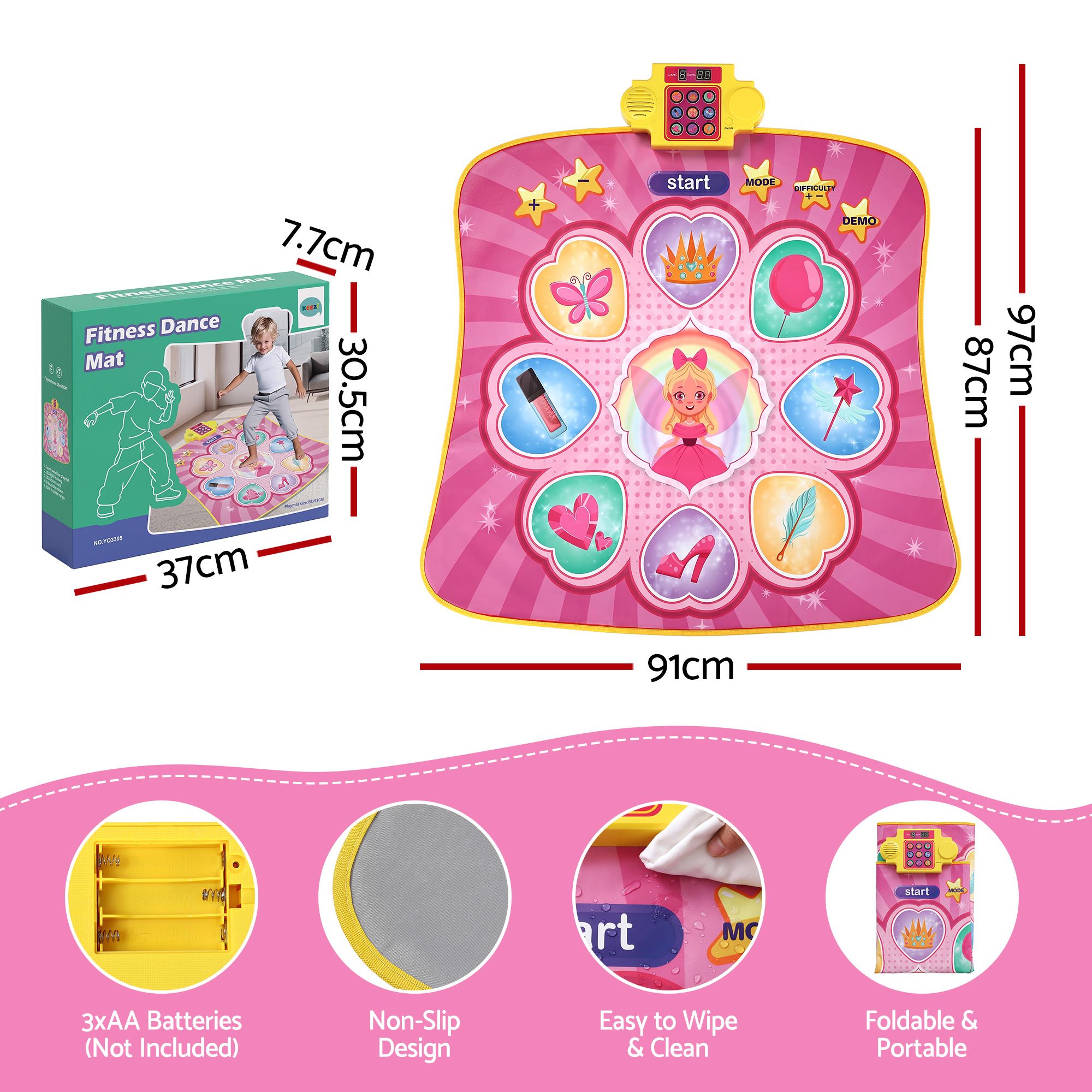 Keezi Pink Electronic Dance Mat For Kids 3-12 – Sumo Deals Keezi Dance Mat For Kids Age 3-12 Electronic Dance Game Pad Toy With 3 Game Modes, Pink Product Image
