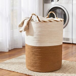 Artiss Woven Laundry Basket with handles Foldable White & Brown product image